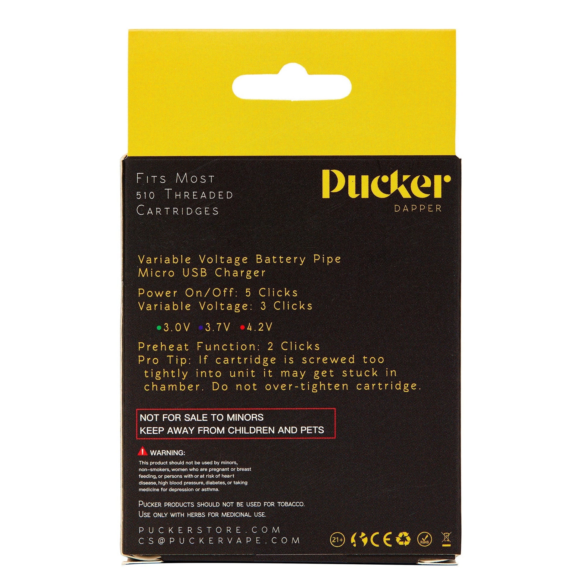 PUCKER "Dapper" 510 Cartridge Battery - (1 Count)-Vaporizers, E-Cigs, and Batteries
